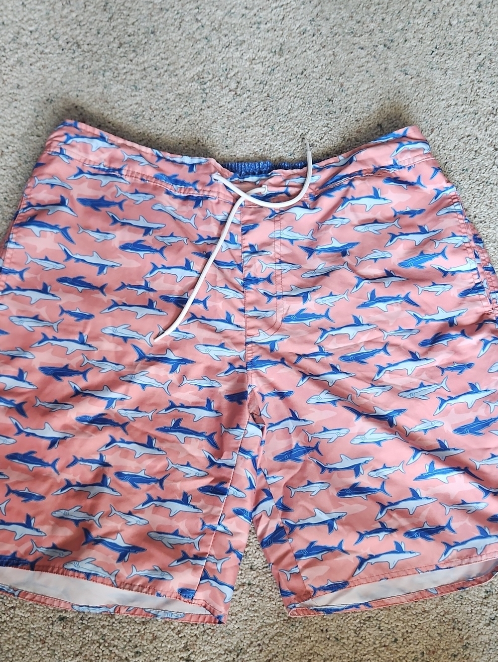 St. John's Bay Pink Swim Shorts with Blue Shark Print